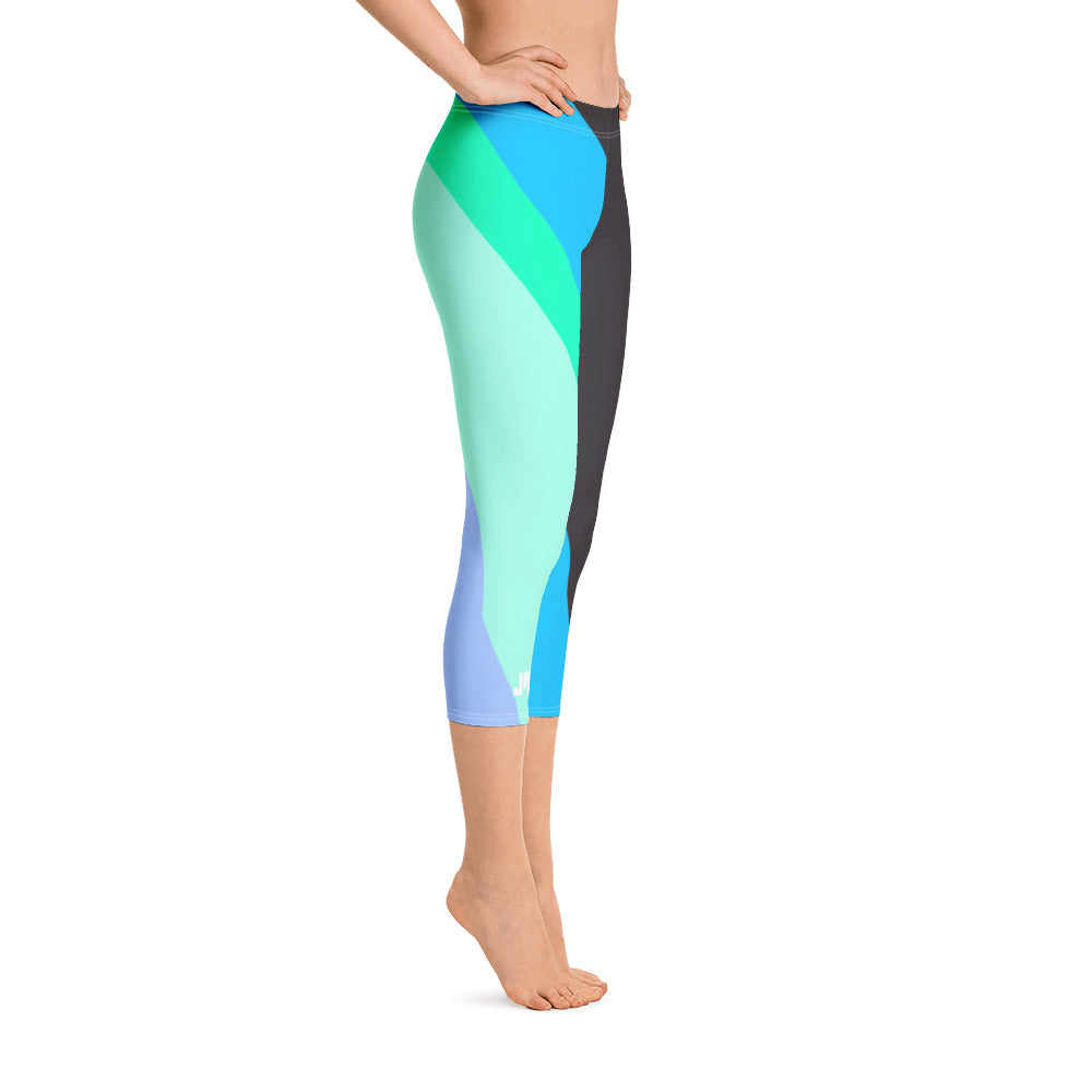 Capri Leggings "Blue Retro Stripes Fighting Lifestyle"